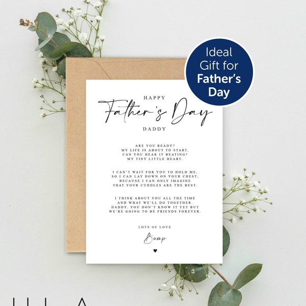 Happy Fathers Day Daddy to be Poem Pregnancy Announcement A5 Card with envelope, Father's Day Card, Pregnancy Reveal, Daddy to be love Bump