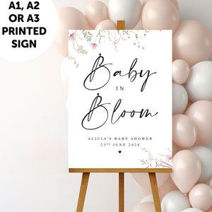 Cartello personalizzato per baby shower floreale rosa STAMPATO o scaricabile in DIGITALE, cartello di benvenuto per baby shower con fiori di campo Baby in Bloom