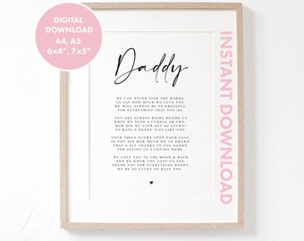 Poema de papá de niños Descarga digital SOLAMENTE Regalo del día del padre, Regalo para papá, Regalo de cumpleaños para papá, Un poema para papá de niño, Día del padre