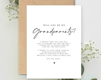 Will you be my Grandparents Poem Pregnancy Announcement A5 Card with envelope, Pregnancy Reveal, Grandparents to be Reveal Card Announcement