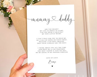 Biglietto A5 Di Auguri Per Gravidanza – Poesia Per Mamma E Papà, Con Busta In Carta Kraft, Baby Shower