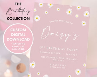 PERSONALISED Daisy Flower Girls Birthday Invitation DIGITAL DOWNLOAD, Birthday Invite, Party Invite, Girls Personalised Birthday Invitation