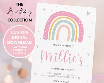 PERSONALISED Rainbow Girls Birthday Invitation DIGITAL DOWNLOAD, Birthday Invite, Party Invite, Girls Personalised Birthday Invitation