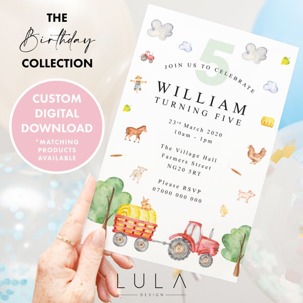 PERSONALISED Tractor Farm Animals Theme Boys Birthday Invitation DIGITAL DOWNLOAD, Birthday Party Invite, Boys Personalised Birthday Invite