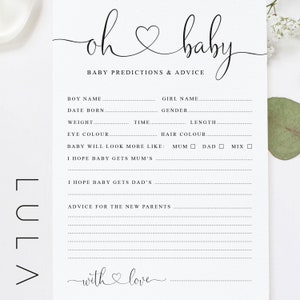 Oh Schätzchen! Baby-Dusche-Vorhersage gedruckte A5 oder A4-Karten, Unisex-Baby-Dusche-Spiel, A5-Partyspiel, gedruckte A5-Karten, neue Mutter zu sein, Babyparty