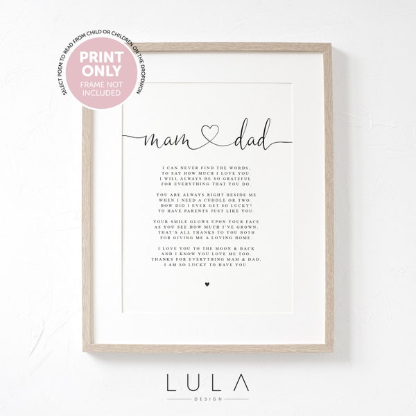 Mam and Dad Poem A4 or A5 PRINT - Gift Mam and Dad, Gift for Parents, Thank you Mam and Dad, Christmas Gift for Parents from children child