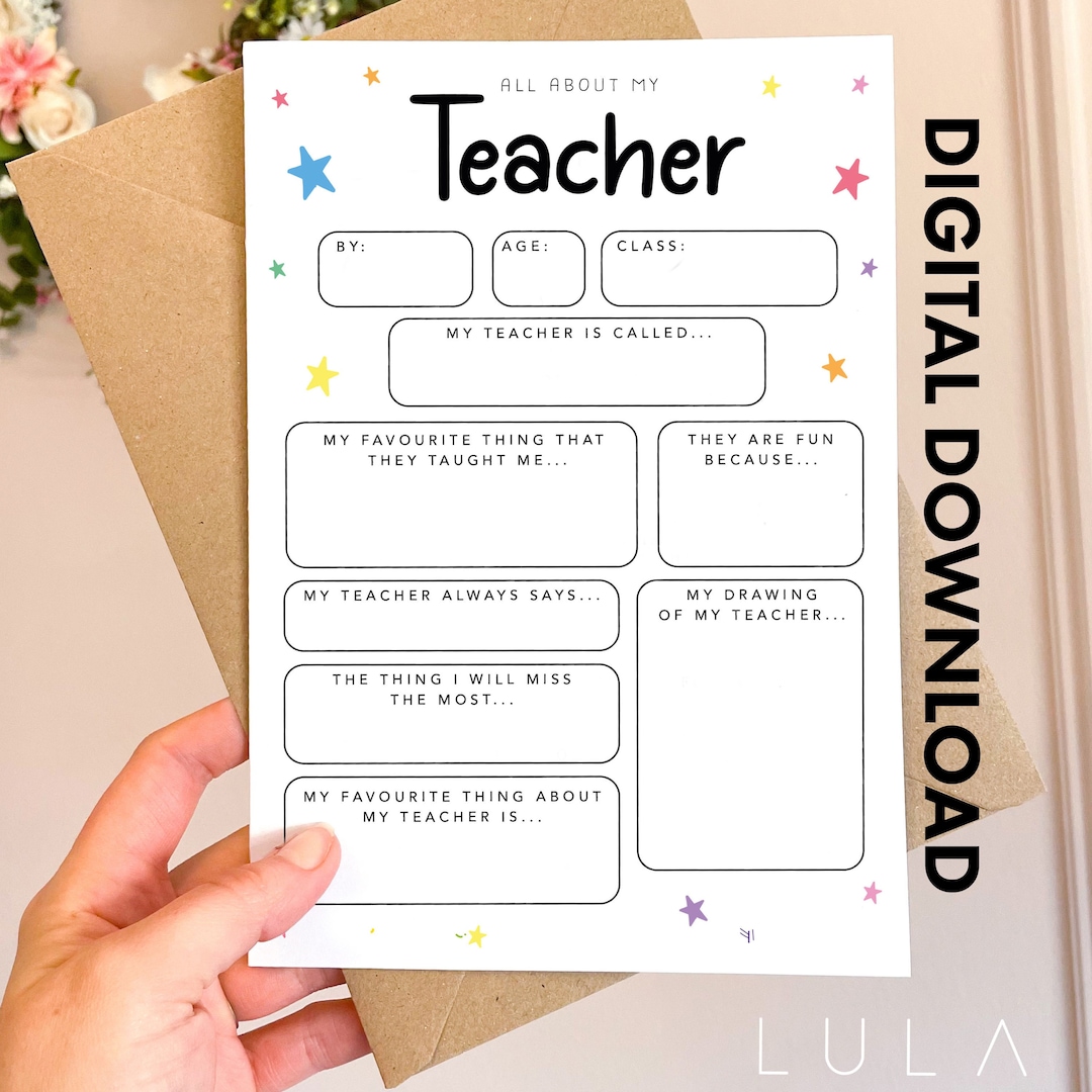 INSTANT DOWNLOAD Leaving School All About My Teacher Fill in the Blanks ...