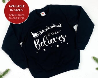 PERSONALISED Believes Printed Christmas Jumper Sweatshirts Matching Child Kids Adult Sizes, Personalised Christmas Jumper, Minimal Christmas
