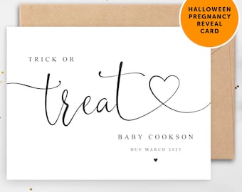 PERSONALISED Trick or Treat Halloween Pregnancy Announcement A5 Card with envelope Family Friends Pregnancy Announcement halloween reveal