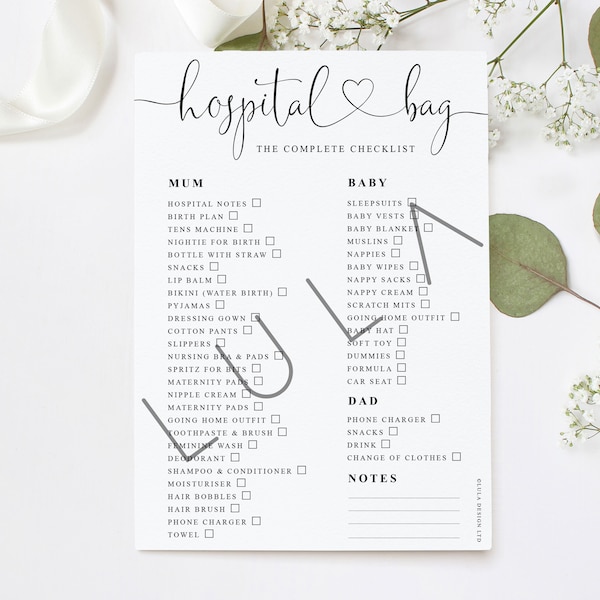 Hospital Bag Complete Checklist A4 or A5 PRINT, Birth Checklist, Hospital Bag Checklist, Mum and Baby List for Hospital, List for Hospital