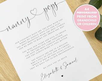 PERSONALISED Nanny and Pops Poem A4 PRINT, Nanny and Pops Gift, Grandparent Poem Gift Grandparents Grandparent Christmas Gift Nanny, Pops