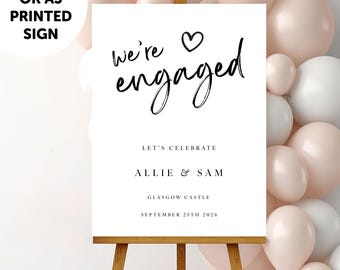 PERSONALISED A1 A2 or A3 Black and White Bow Welcome to our Engagement PRINTED Welcome Sign or DIGITAL download Elegant minimal sign decor