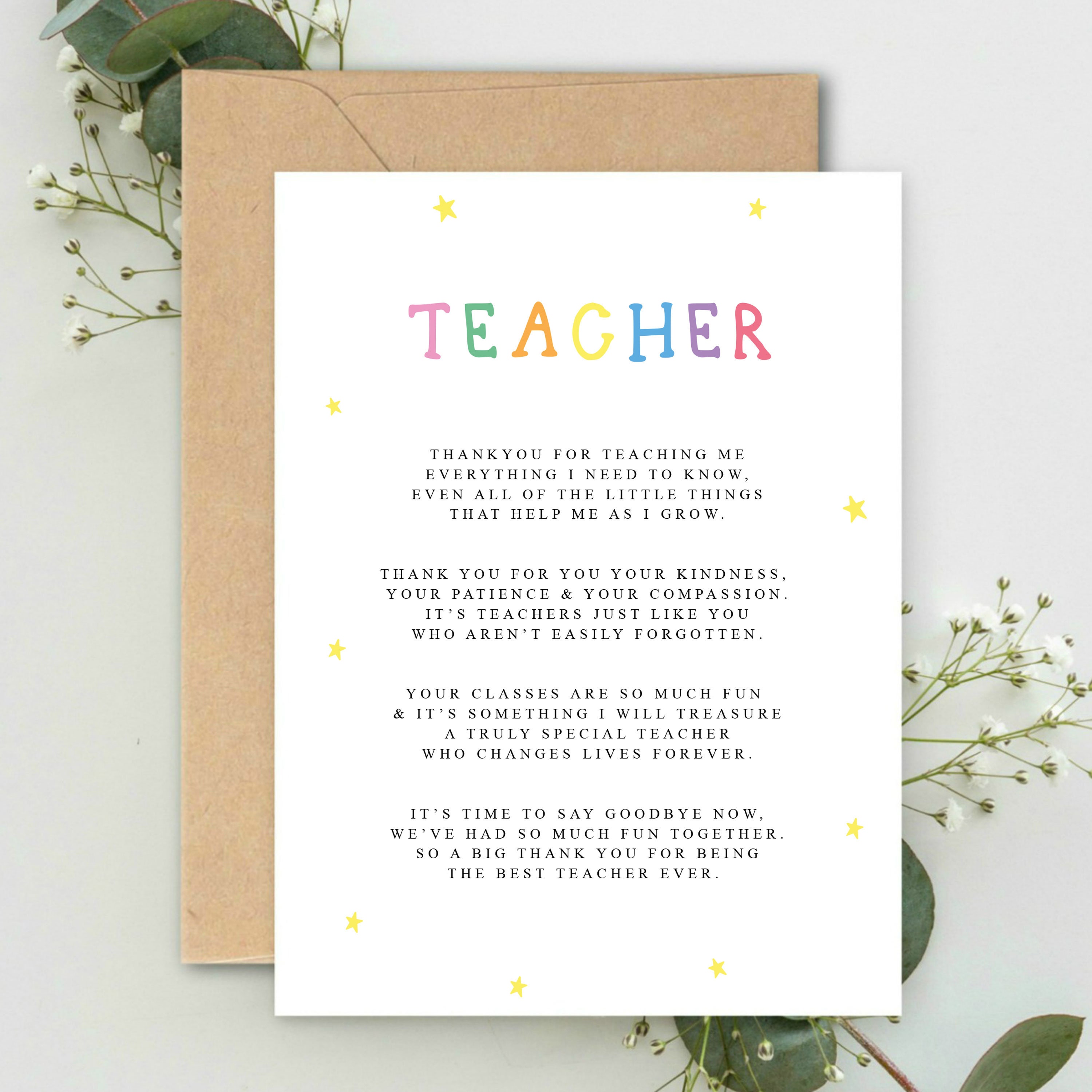 Thankyou For Being My Teacher Poem A5 Card Kraft Envelope Etsy UK thankyou-for-being-my-teacher-poem-a5-card-kraft-envelope-etsy-uk