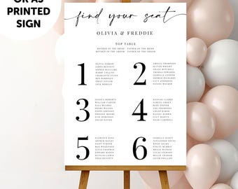 PERSONALISED A1 A2 A3 Black and White PRINTED Wedding Seating Table Plan on Foamex, Wedding Sign Large Numbers Find your Seat  Wedding Decor