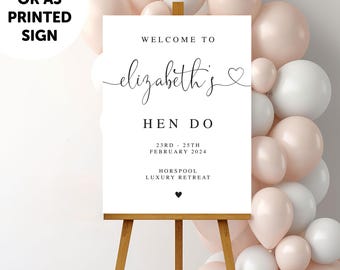 PERSONALISED A1 A2 or A3 Black and White Hen do PRINTED Welcome Sign or DIGITAL download Elegant Hen Do Welcome Sign hen do signage decor