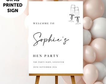 PERSONALISED A1 A2 or A3 Black and White Hen do PRINTED Welcome Sign or DIGITAL download Elegant Hen Do Welcome Sign hen do signage decor