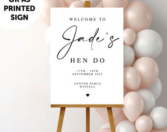 PERSONALISED A1 A2 or A3 Black and White Hen do PRINTED Welcome Sign or DIGITAL download Elegant Hen Do Welcome Sign hen do signage decor