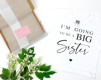 ENFANTS T-shirt imprimé I'm going to be a grande soeur blanc rose bleu marine, faire-part grande soeur, future t-shirt grande soeur, nouveau-né
