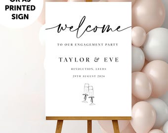 PERSONALISED A1 A2 or A3 Black and White Bow Welcome to our Engagement PRINTED Welcome Sign or DIGITAL download Elegant minimal sign decor