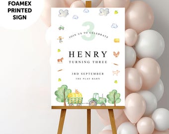 PERSONALISED A1 A2 A3 Farm Animal Tractor Party Theme Kid Boys Girls Birthday Printed Sign Green Red Birthday Party Printed Welcome Sign