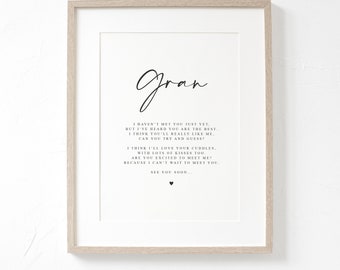 Gran to be Poem from Bump A4 or A5 PRINT, Pregnancy Announcement, To Gran Love Bump Gift, New Grandparent Announcement, Gran to be, New Gran