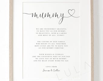 Personalised A4 Mummy Poem Print Gift for Mummy, Mothers Day Gift Mummy Birthday Gift Unframed from Child or Children