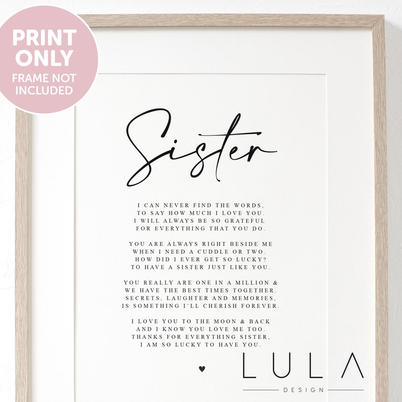 SISTER Poem A4 or A5 Unframed PRINT Printed Poem Gift for - Etsy