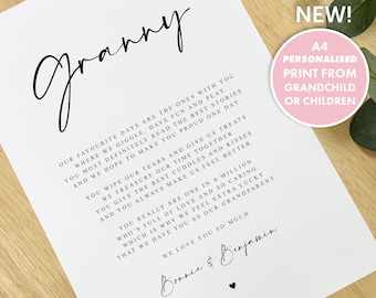 PERSONALISIERTES Oma Gedicht A4 A5 DRUCK, Oma Geschenk, Großeltern-Gedicht, Geschenk für Oma, Weihnachtsgeschenk Oma von Enkel-Enkelkindern