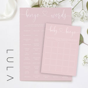 BINGO BÉBÉ en rose foncé, cartes imprimées A5 jeu de baby shower, future maman, mots de bingo pour baby shower, jeu de baby shower rose, jeux imprimés