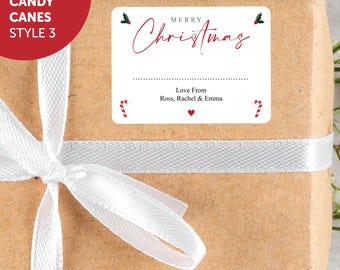 PERSONALISED 18 x Merry Christmas from Family Christmas Gift Sticker, Minimalistic Merry Christmas Labels Custom Name Present Gift Bag Tags