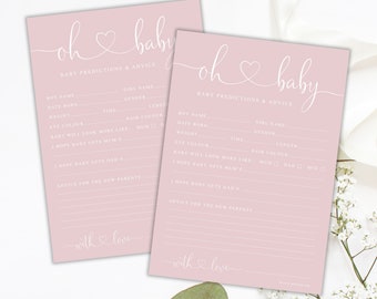 Oh Baby! Baby Shower Prediction DUSKY PINK Printed A5 Cards, Baby Girl Baby Shower Party Game, Printed A5 Cards, New Mum to be, Baby Shower