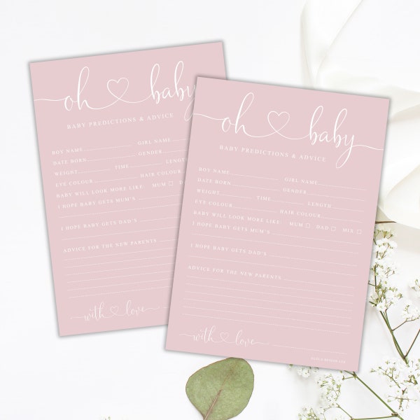 Oh Baby! Baby Shower Prediction DUSKY PINK Printed A5 Cards, Baby Girl Baby Shower Party Game, Printed A5 Cards, New Mum to be, Baby Shower