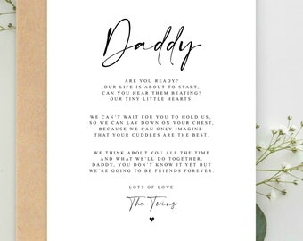 Daddy to be Poem Pregnancy Announcement FROM TWINS A5 Card with envelope, Father's Day Card, Pregnancy Reveal, Daddy to be love Bump