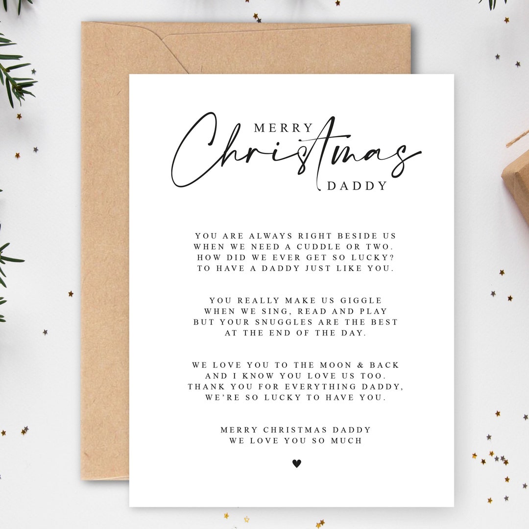 Merry Christmas Daddy Poem A5 Card With Envelope, to Daddy From Son ...