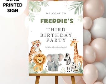 PERSONALISED A1 A2 A3 Safari Animal Boy Girl theme Birthday PRINTED Welcome Sign Sage Pastel Watercolour Kids Birthday Party Welcome Sign