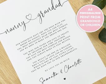 PERSONALISED NANNY and Grandad Poem A4 PRINT, Nanny and Grandad Gift, Grandparent Poem, Gift for Grandparents, Grandparent Christmas Gift