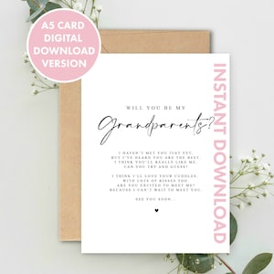 DIGITALER DOWNLOAD Will you be my Grandparents to be Gedichtkarte von Bump Schwangerschaftsankündigung A5 Karte Printable Print zu Hause von Bump Card