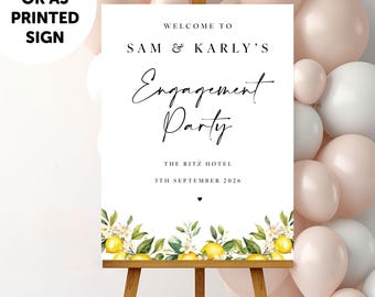 PERSONALISED A1 A2 or A3 Black and White Bow Welcome to our Engagement PRINTED Welcome Sign or DIGITAL download Elegant minimal sign decor