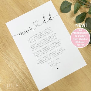 Mum and Dad Poem A4 or A5 PRINT - Gift Mum and Dad, Gift for Parents, Thank you Mum and Dad, Christmas Gift for Parents from children child