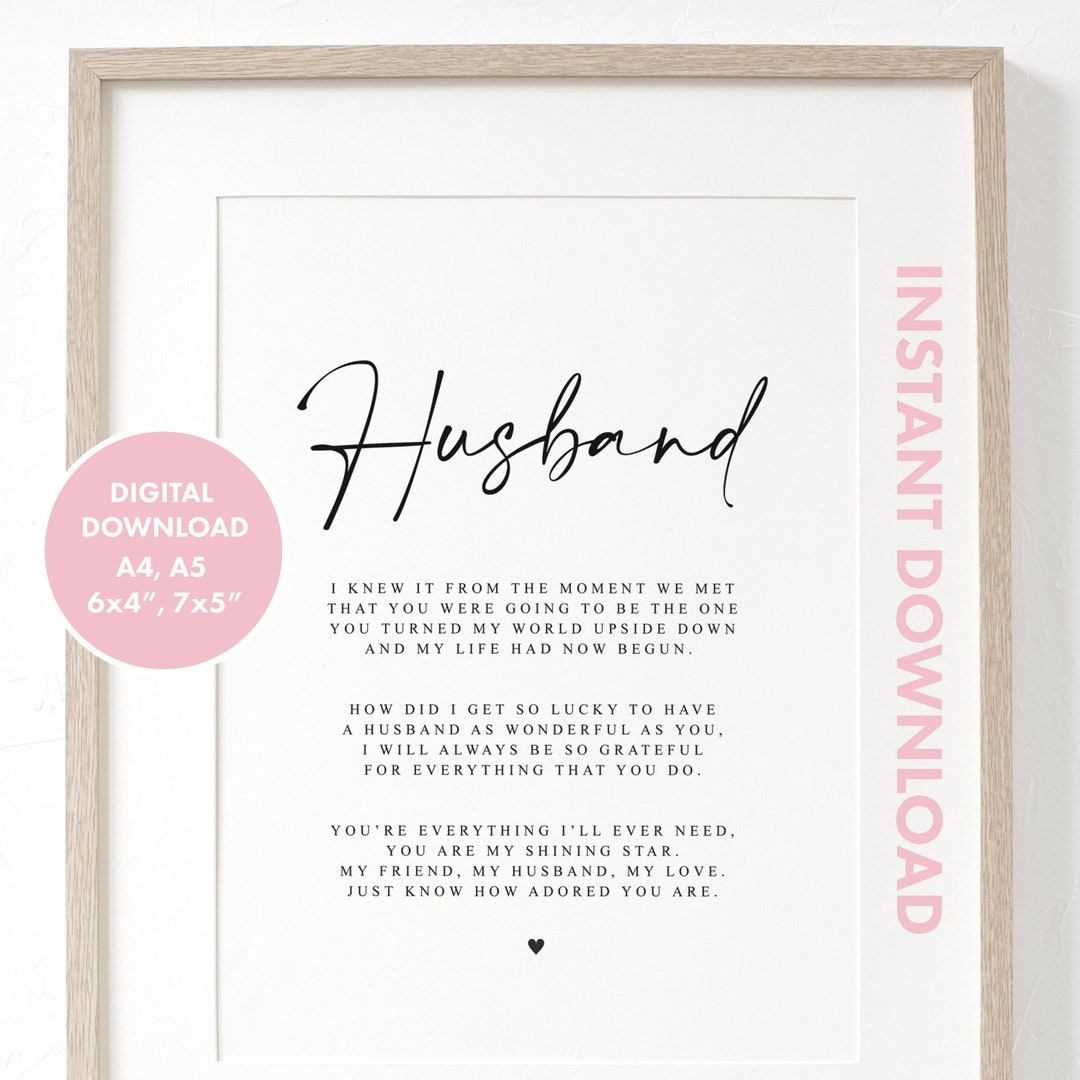 Husband Poem DIGITAL DOWNLOAD - Valentines Day Gift, Gift for Him ...