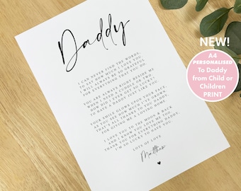 PERSONALISED Daddy Poem A4 PRINT- Fathers Day Poem Gift, Daddy Birthday Gift, Fathers Day Print for Daddy from Child Children, Daddy Gift