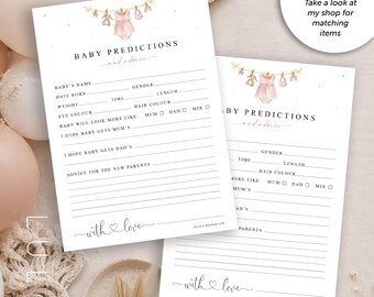 Oh Baby! Baby Shower Pink Clothes Line Prediction and Advice Printed A5 Cards,  Printed Baby Shower Cards, Baby Shower Stationery Cards