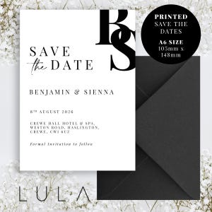 A6 PERSONALIZED Schwarzweiß-Save The Date Monogramm Gedruckte Einladungen Monochrome Save the Dates Gedruckt mit optionalen Umschlägen