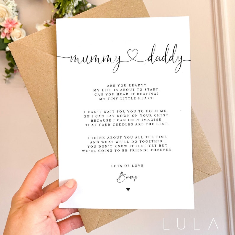 Mummy and Daddy to be Pregnancy Poem A5 Card with envelope, Baby Shower Card for Parents to be Card Mum and Dad Love Bump Parents to be Card image 2