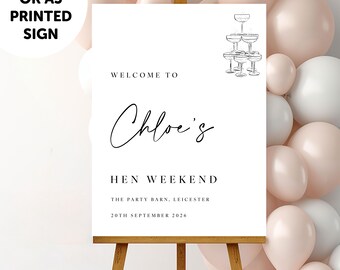 PERSONALISED A1 A2 or A3 Black and White Hen do PRINTED Welcome Sign or DIGITAL download Elegant Hen Do Welcome Sign hen do signage decor