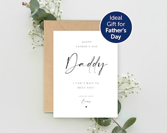 Happy Father's Day Daddy I can't wait to meet you Pregnancy Announcement A5 Card envelope, Father's Day Card, Daddy to be Card from bump