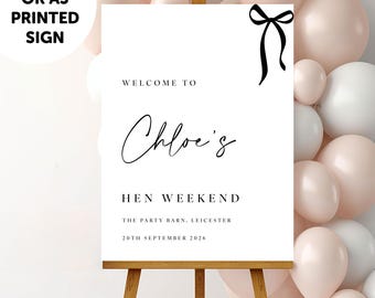PERSONALISED A1 A2 or A3 Black and White Hen do PRINTED Welcome Sign or DIGITAL download Elegant Hen Do Welcome Sign hen do signage decor