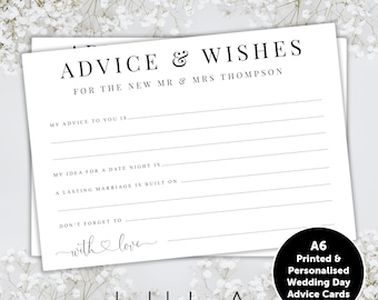 Personalised A6 PRINTED Cards - Advice and Wishes for the New Mr & Mrs, A6 card Wedding Party Table Game, Mr and Mrs Game, Wedding Advice