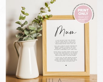 Mum Poem A4 or A5 PRINT- Mothers Day Gift, Gift for Mum, Mum Birthday Gift, A poem for Mum, Mothers Day Gift for Mum from Child Children