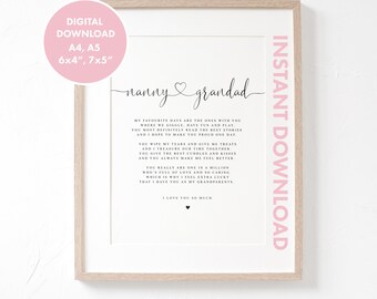 NANNY and Grandad Poem from Grandchild DOWNLOADABLE, Nanny and Grandad Gift, Grandparent Poem, Gift for Grandparents, Grandparent Christmas